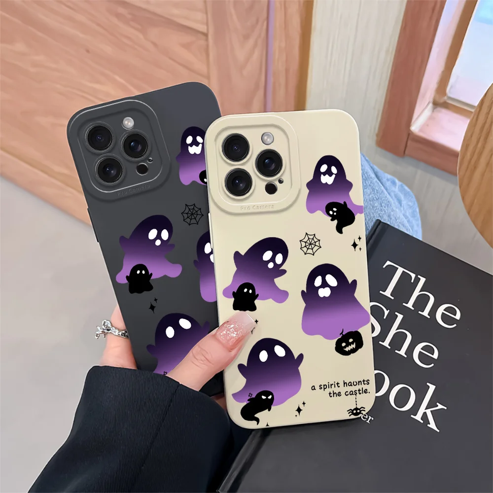 Halloween Cute Ghost Phone Case For Samsung Galaxy S25 S24 S22 S23 S21 Ultra FE Plus A16 A53 A56 A35 A54 A34 A33 A15 Soft Cover