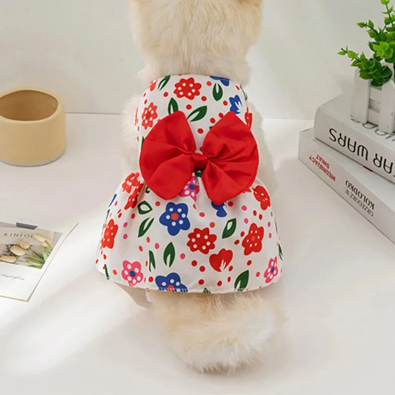 

Dog Dresses for Small Pet Girls Floral Puppy Dresses Dog Princess Bowknot Dress Cute Summer Outfits Cat Clothes