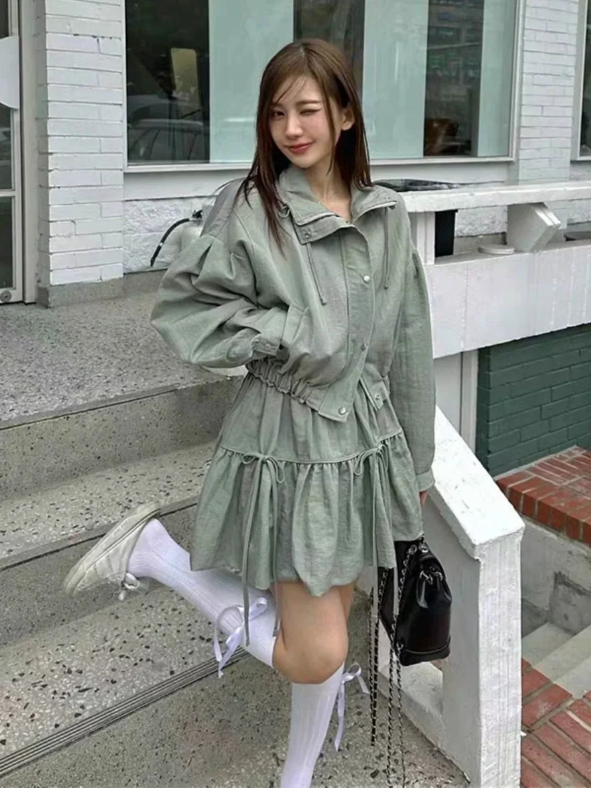 

Sweet And Cool Workwear Sle Set ort Skirt Women's Long Sve Elastic Waist ort Jaet Knot Flower Bud ort ...