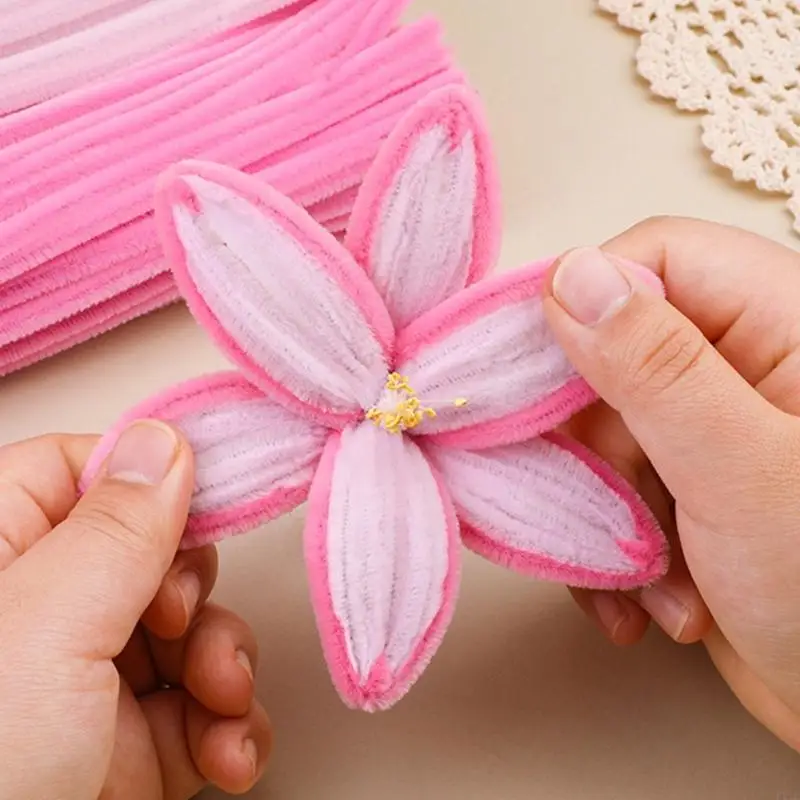 550Pcs Educational Plush Stems Bouquets for Handmade Art Craft Beginner Pipe Cleaners Flower Set for Wedding Decoration  view 5