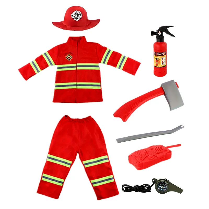 Kids Fire Costumes Boys Fire Chief Career Costume Includes Fire Toys Accessories Halloween Cosplay Costumes for Kids