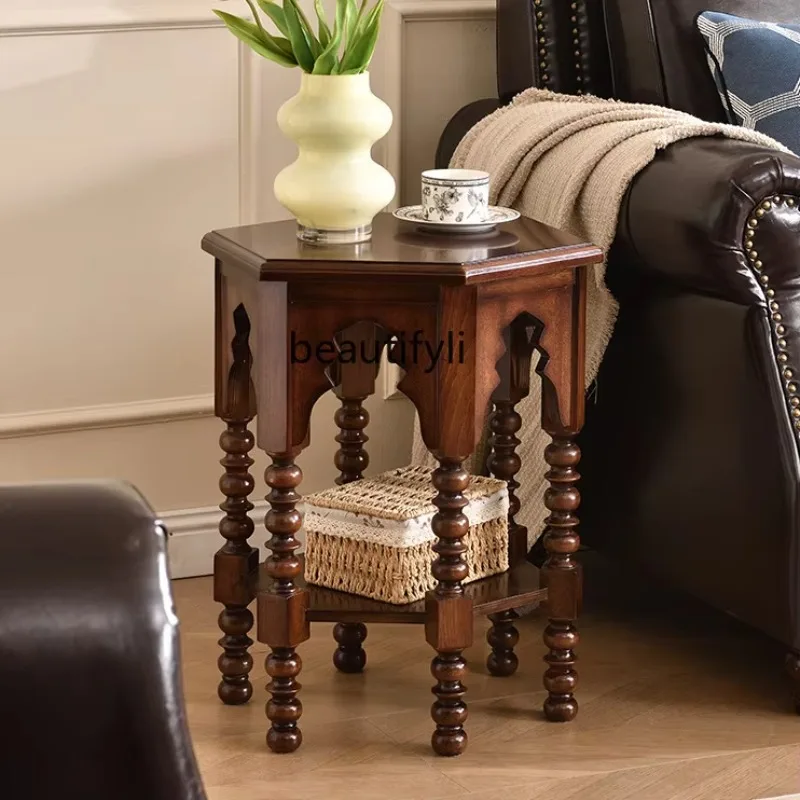 A9344 A few small square and small hexagonal round retro living room on the side of the medieval solid wood sofa