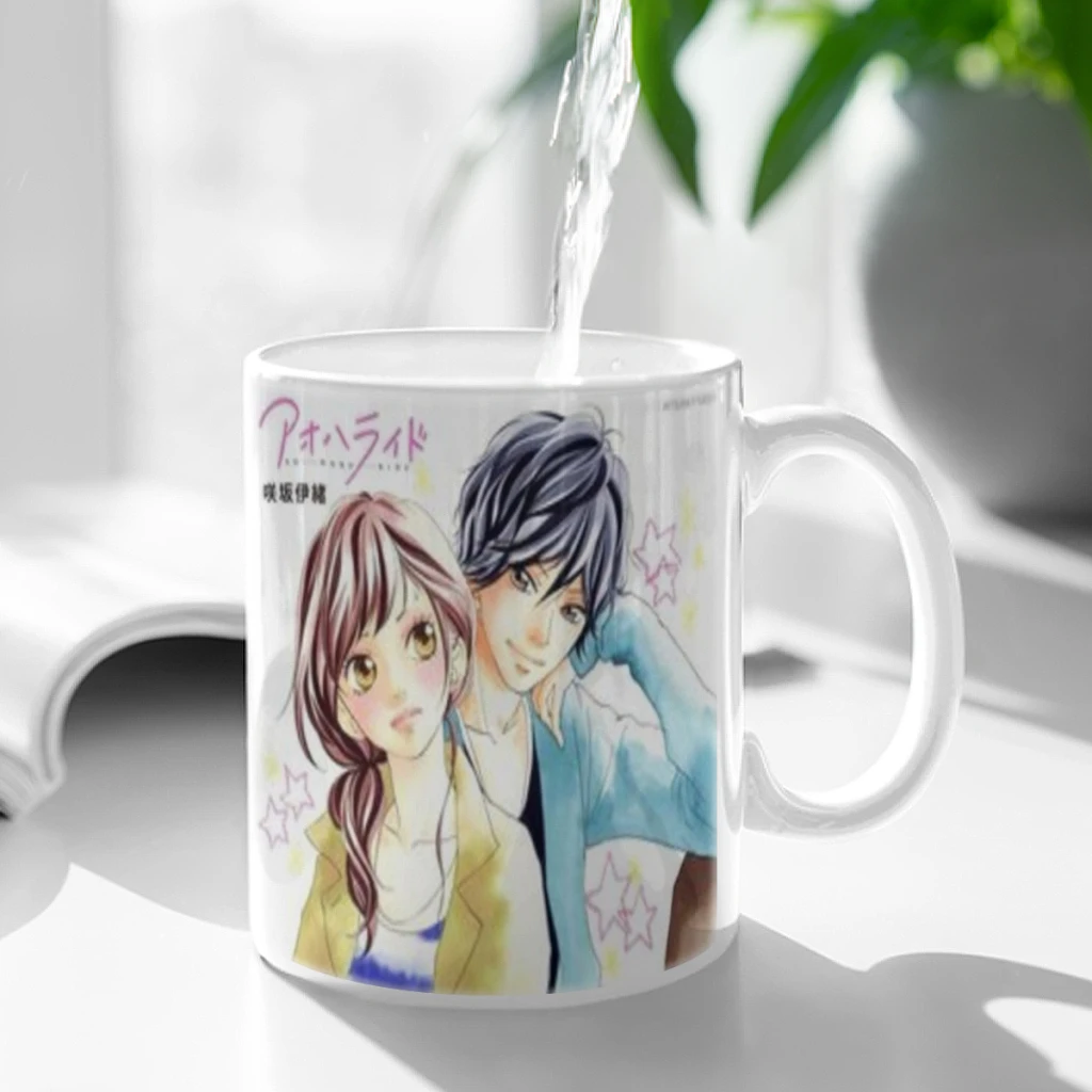 Blue Spring Ride Cartoon Milk Mocha Cup Coffee Tea Cup Cute Animal Breakfast Dessert 11oz Milk Water Cup Gift