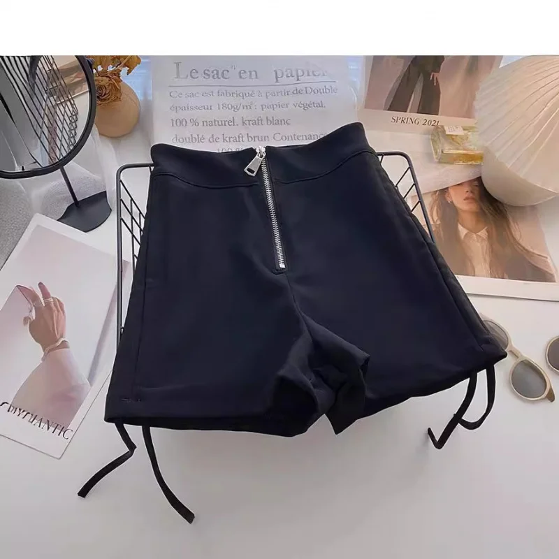 

Black Drawstring Shorts for Women 2025 Spring Summer New Plus Size Wide Leg High Waist A-Line Casual Hot Pants