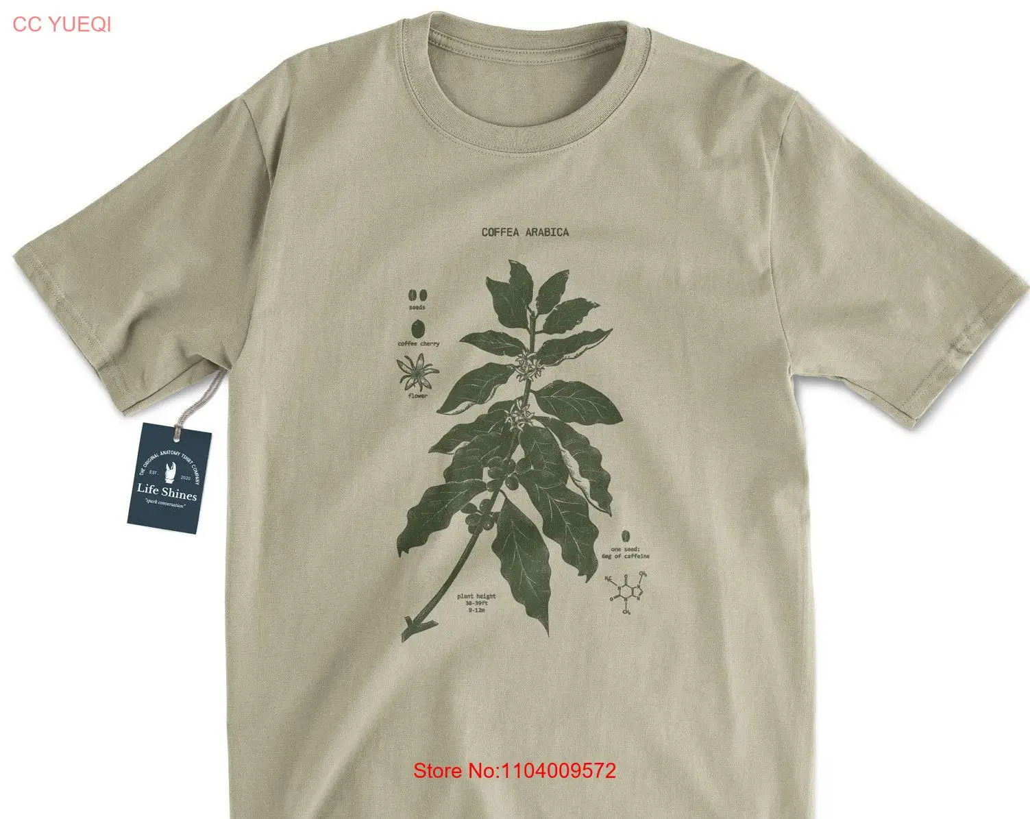 Coffee Plant Diagram T Shirt Screen Dyed Botany Coffea Arabica Botanical Artwork long or short sleeves