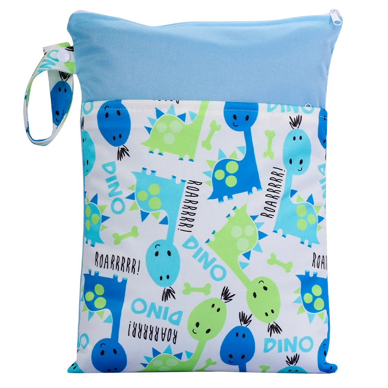 25X35cm Two Pockets Storage Bag Mommy Fashion Splice Color Handbag Baby Cartoon Print Diapers Wet Dry Bag Stroller Carry Pack