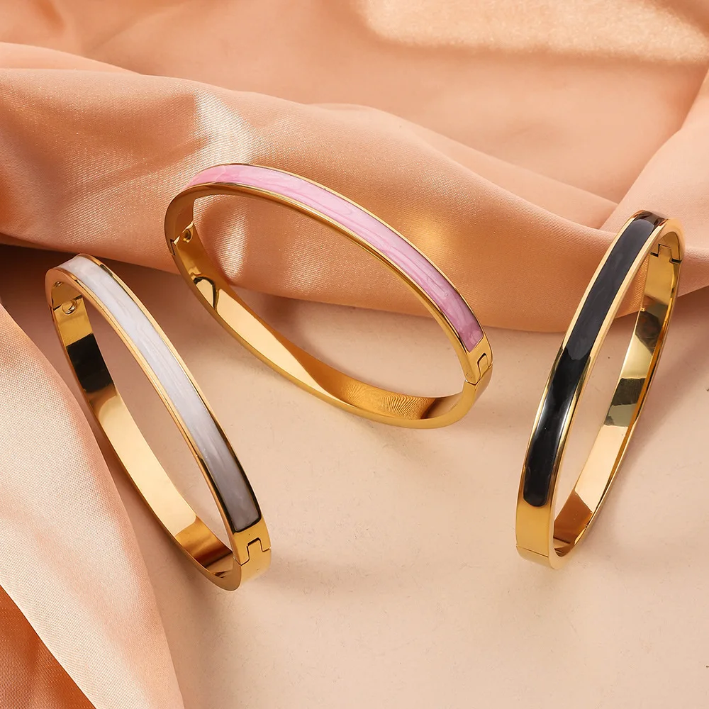 Vintage Classic Colorful Oil-Drip Stainless Steel Enamel Bangles Women Party Gift Women Luxury Bracelet Valentine's Day Birthday