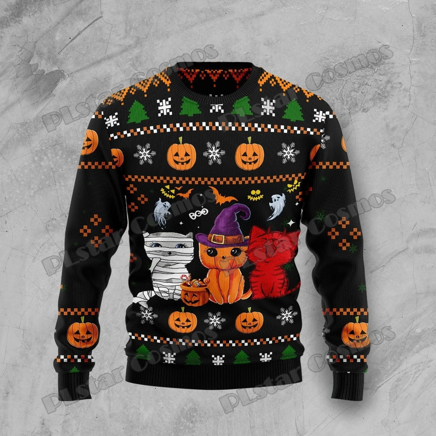 PLstar Cosmos Skull The Creeps Halloween 3D Printed Mens Ugly Christmas Sweater Winter Unisex Casual Knit Pullover Sweater ZZM31