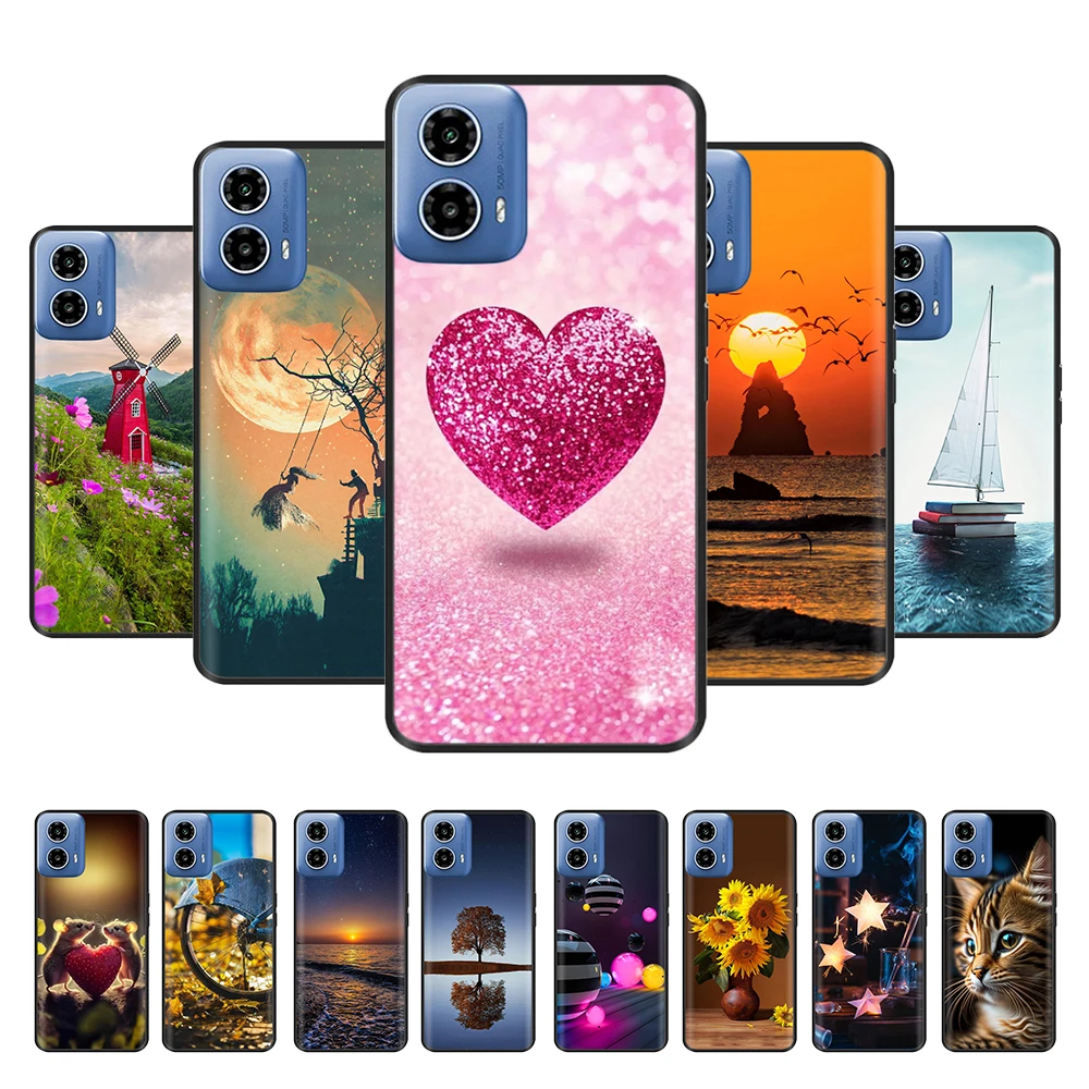 For Moto G45 Case Colorful Heart Flowers Cartoon Painted Phone Case Fudnas For Motorola G45 5G motoG45 G 45 Soft Back Cover Bags