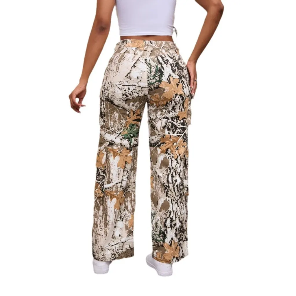 Women's High-Quality Denim Pants Autumn Fashion Workwear Printed Casual Loose Straight Mid-Waist