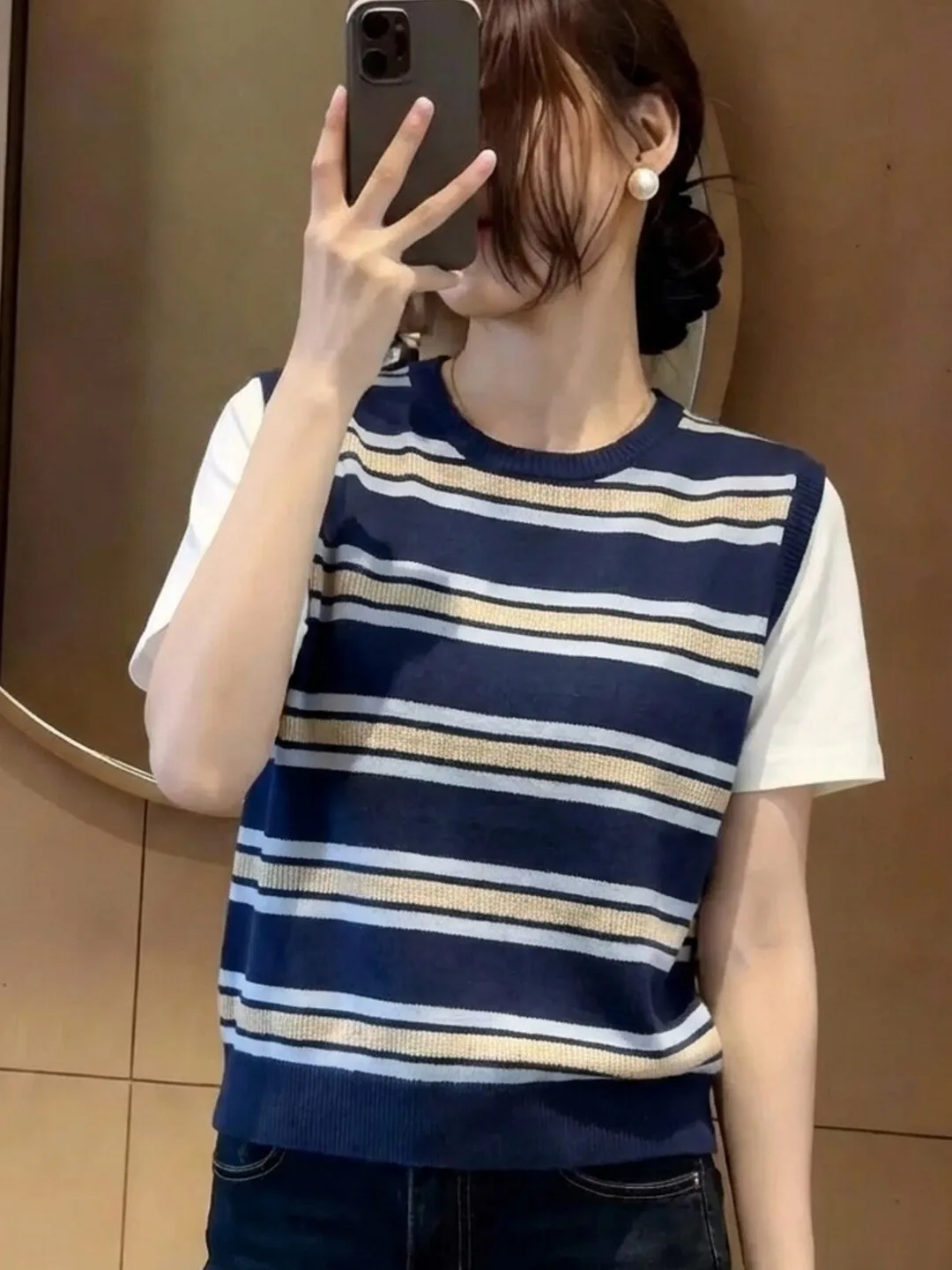 

Fashionable Knitted Vest Simple Stylish Summer Top Women's Clothing Versatile Basic Short Sleeve Knitwear Korean Style
