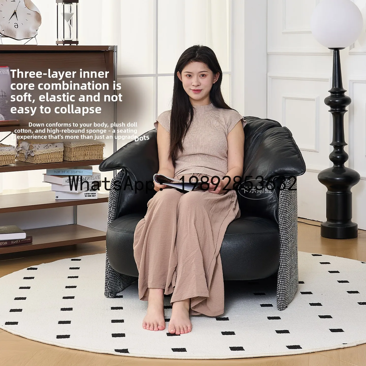 YFY Extremely Simple Designer Sofa  Top Layer Cowhide Lazy  Living Room Single Leisure   Balcony