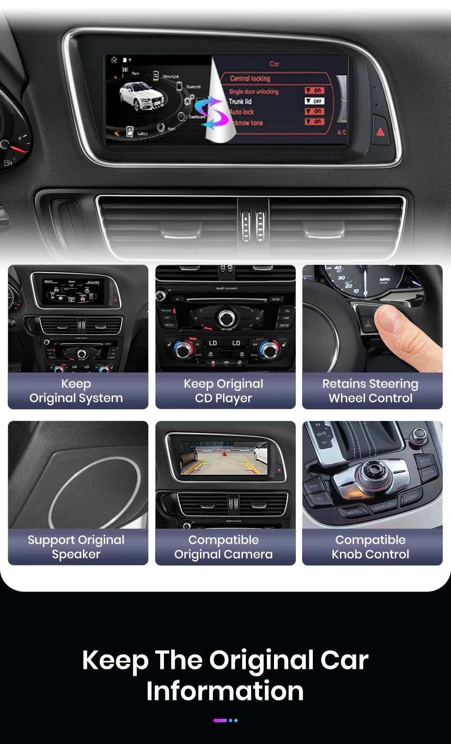 Junsun 8,8 Zoll Bluetooth Wireless CarPlay Android Auto Autoradio für Audi Q5 Q5L 2009-2016 GPS-Navigation 4G WiFi Multimedia-Stereoanlage – Detail 11