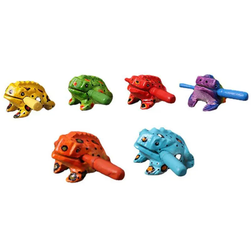 Portable Wooden Frog Guiro Rasp Lucky Colorful Frog Musical Instrument Frog Rasp Musical Instrument Gifts Home Decor Ornaments