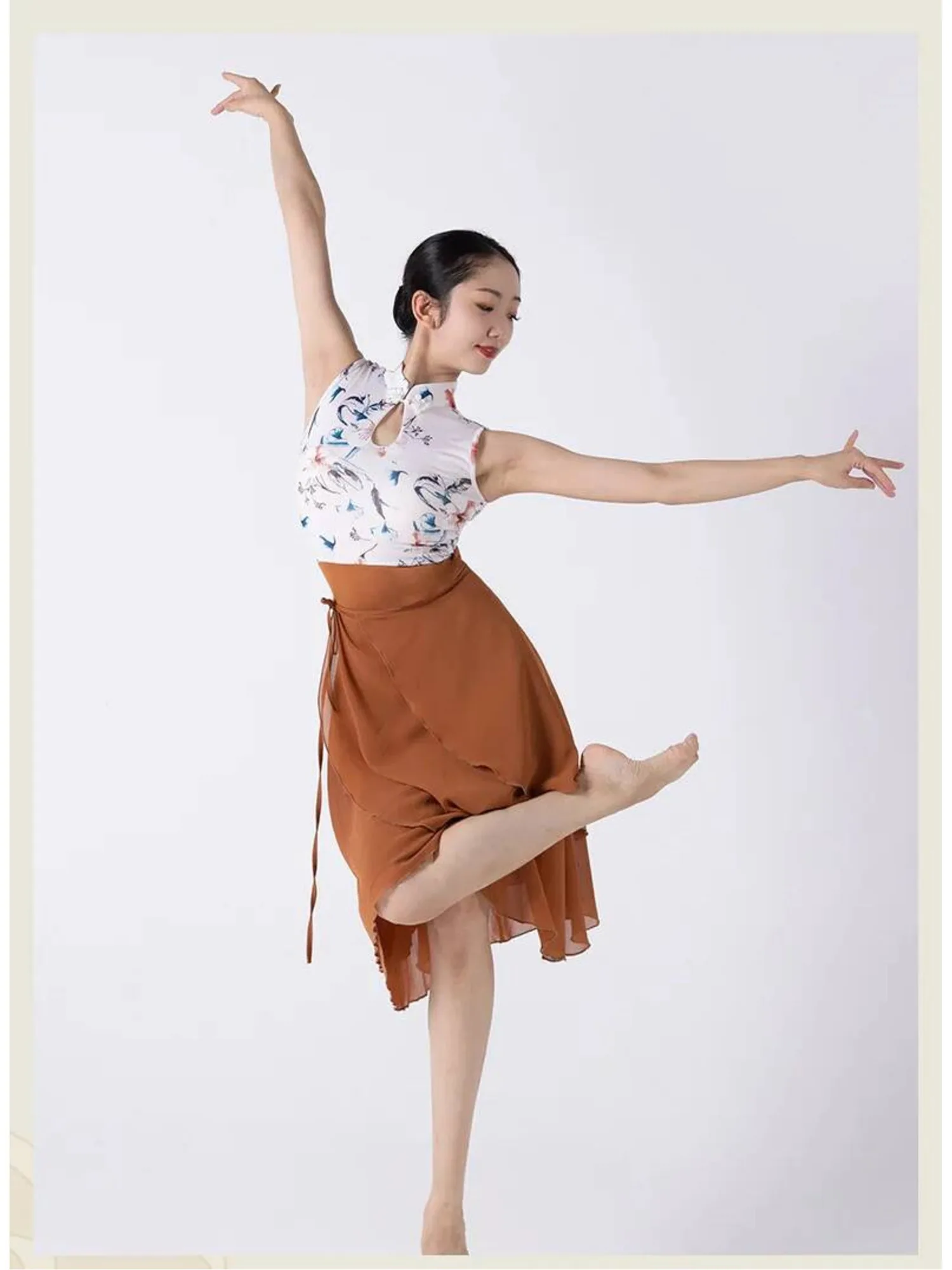 Macacão fino com gola floral sem costas, patchwork, para trajes profissionais de dança clássica e roupas de palco