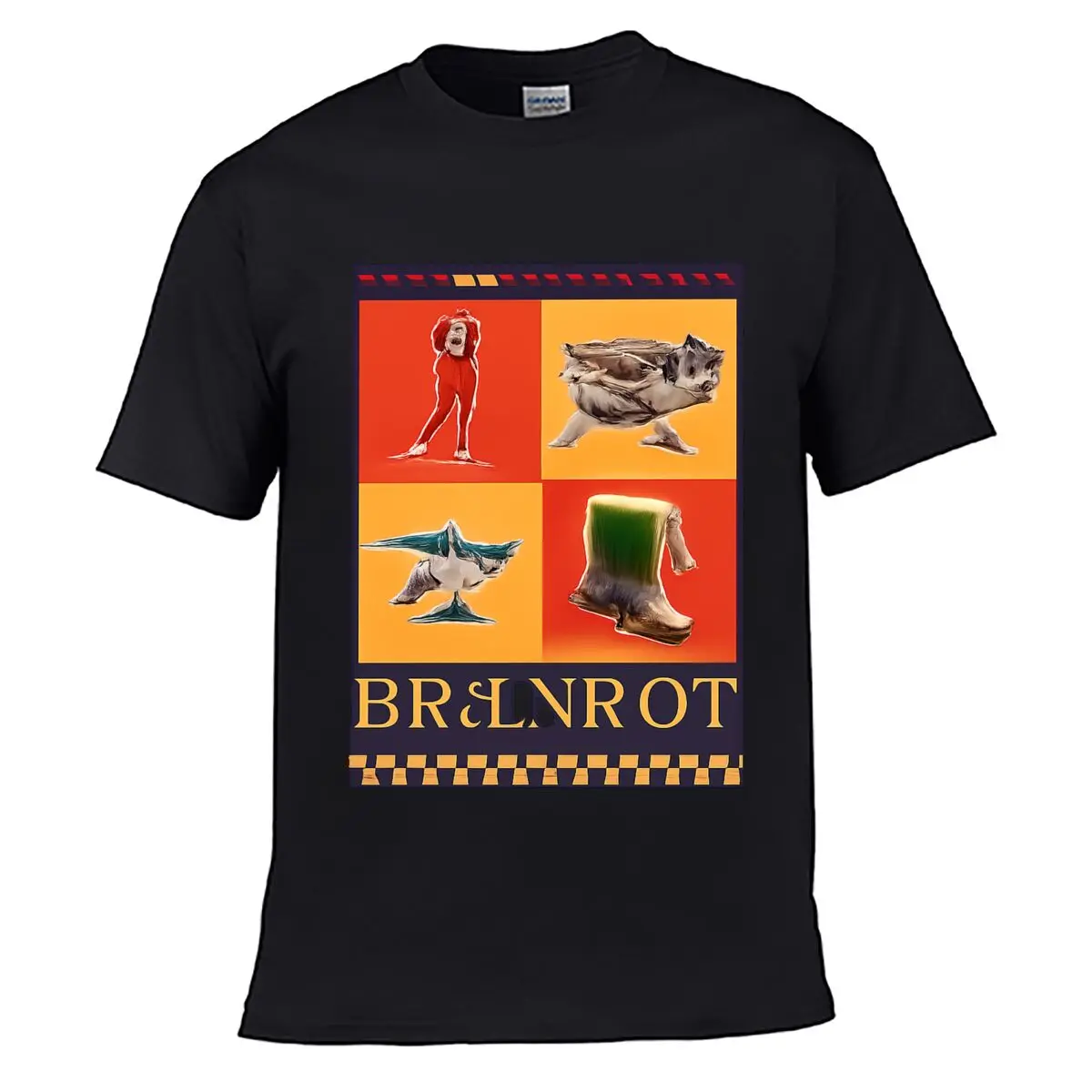 Brainrot Surreal Character Collage Meme Art Men Summer Washed Tee Loose Distressed Top