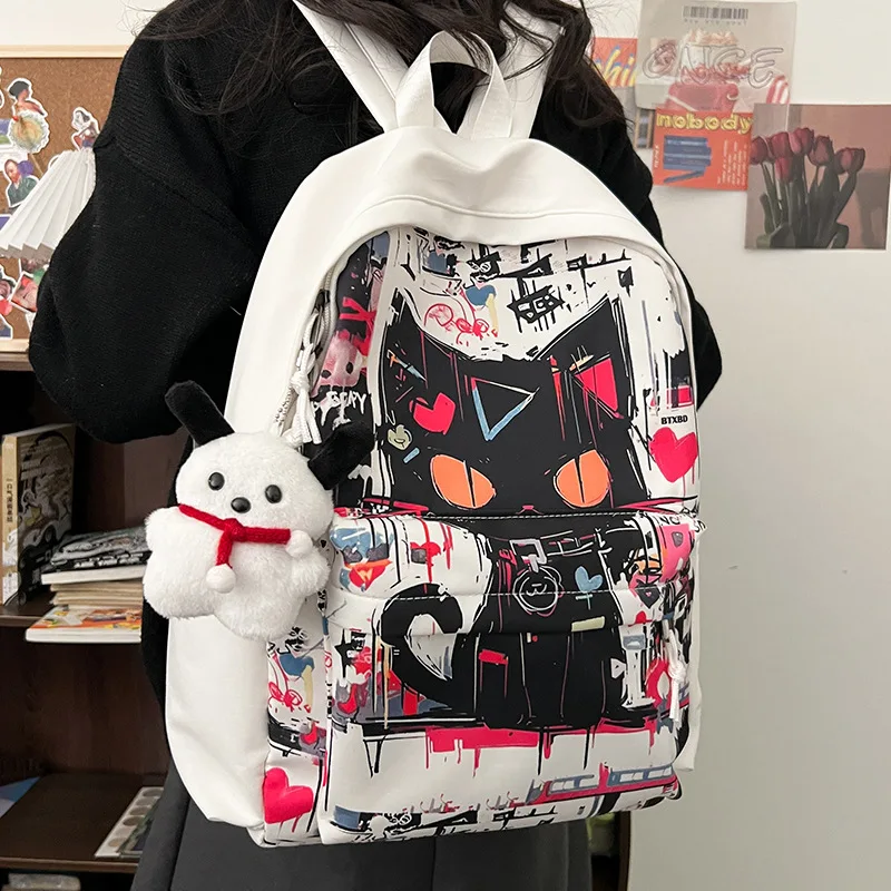 2024 Graffiti Katze Rucksack schöne Tasche Frauen Rucksack Schulter Schult asche weiblich große Kapazität wasserdicht adrette Mochila Bolsa