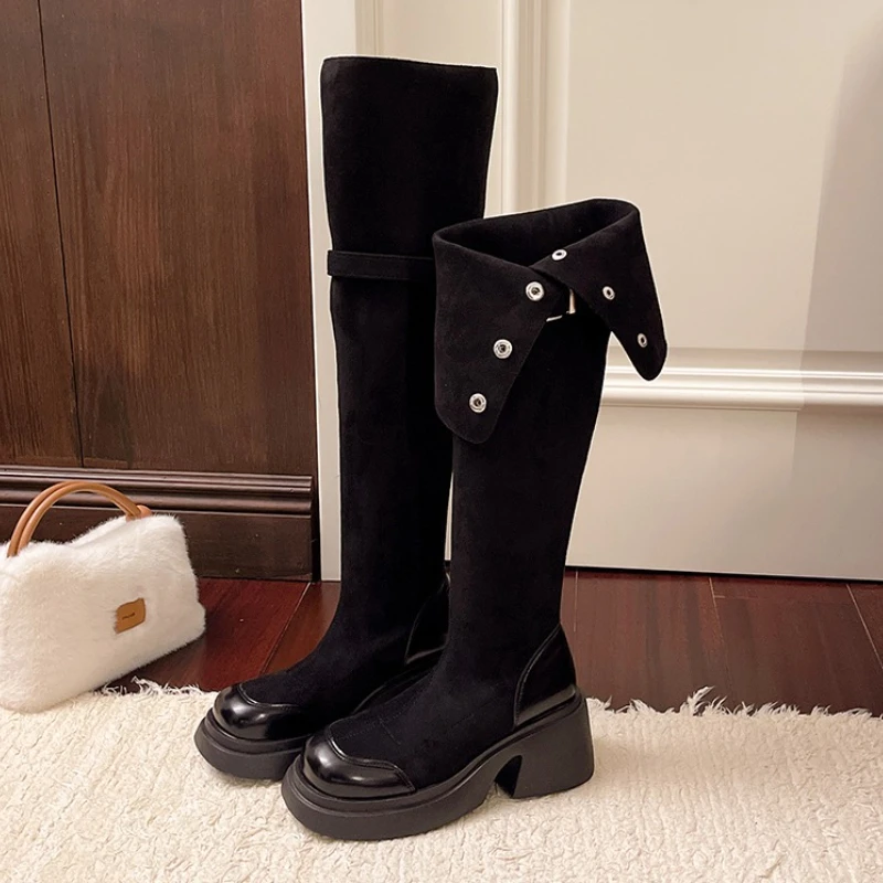 

High Heels Women Suede Boots Platform Chunky Shoes High Knight's Boots Over The Knee Chelsea 2025 Winter New Heeled Shoes Botas