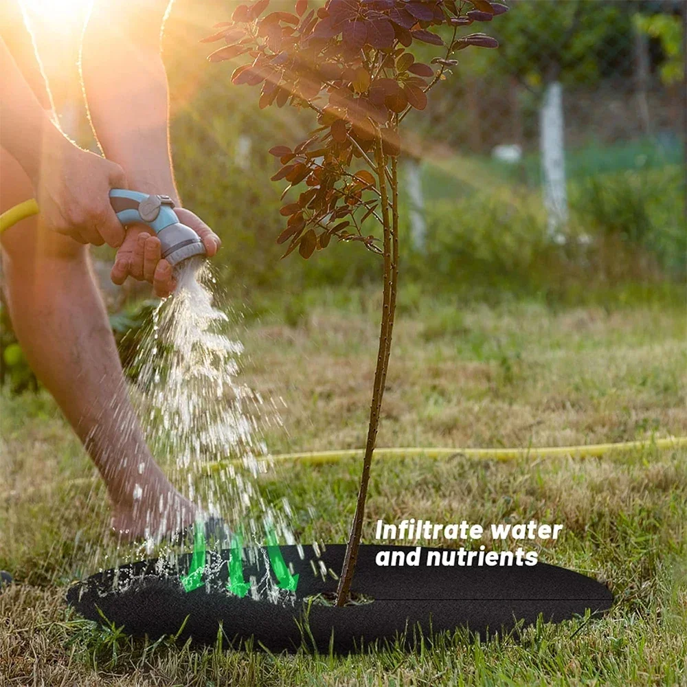 10PCS Garden Lawn Film Breathable NonWoven Mulch Ring Tree Weed Control Barrier Mat Plant Root Protection 15/25/32/42/52/62/72cm