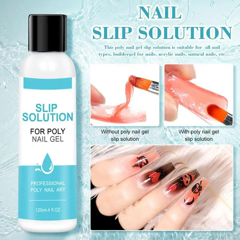 120ml Nail Slip Solution Poly Building Gel Liquid Nail Liquid Slip Solution Acrylic Builder Nail Gel Extension Tool