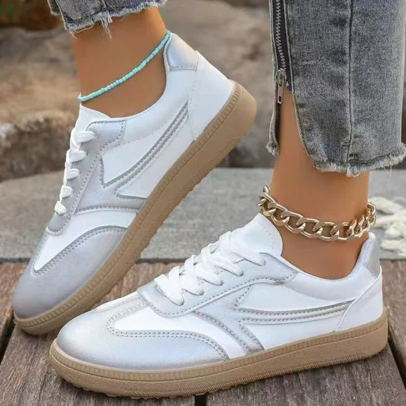 Women Colorblock Flat Casual Sneakers, Soft Bottom Low-Top Trainers, Lightweight Comfortable Outdoor Sport Shoes