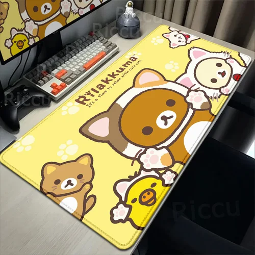 Imagen 2 del producto Alfombrilla de goma para juegos Kawaii, alfombrilla para ratón antideslizante, alfombrilla para mesa de Anime rosa Rilakkuma, accesorios para ordenador de oficina, alfombrilla para ratón de escritorio de velocidad