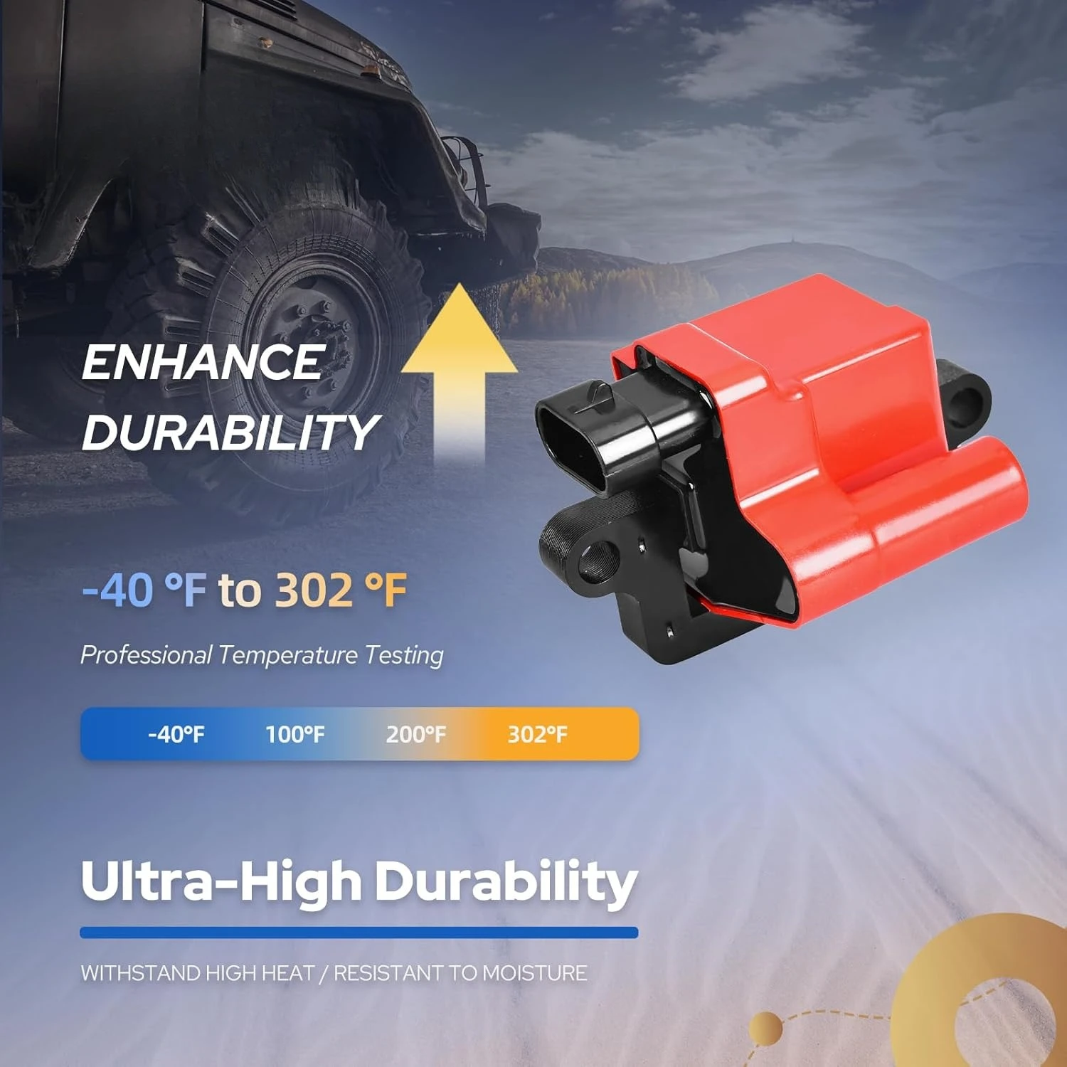 

Set of 8 Square Red Ignition Coil and Wire Set Compatible