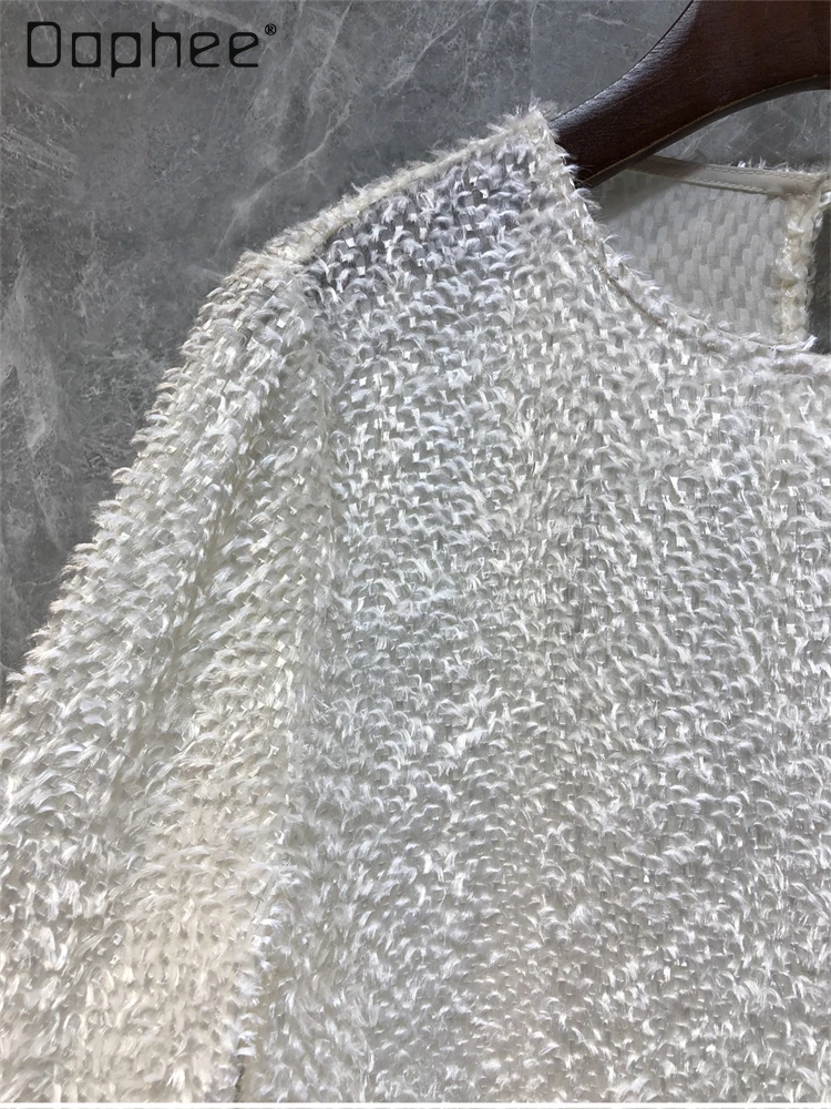 French Temperament Celebrity White Shirt Women European Goods Spring New Fringed Round Neck Long Sleeve Loose Casual Shirt Top