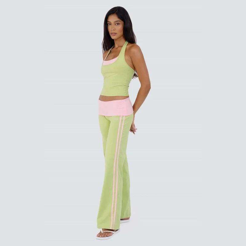 Y2K spicy girl contrasting color hanging neck vest set, women's striped micro flared pants two-piece set, European and American