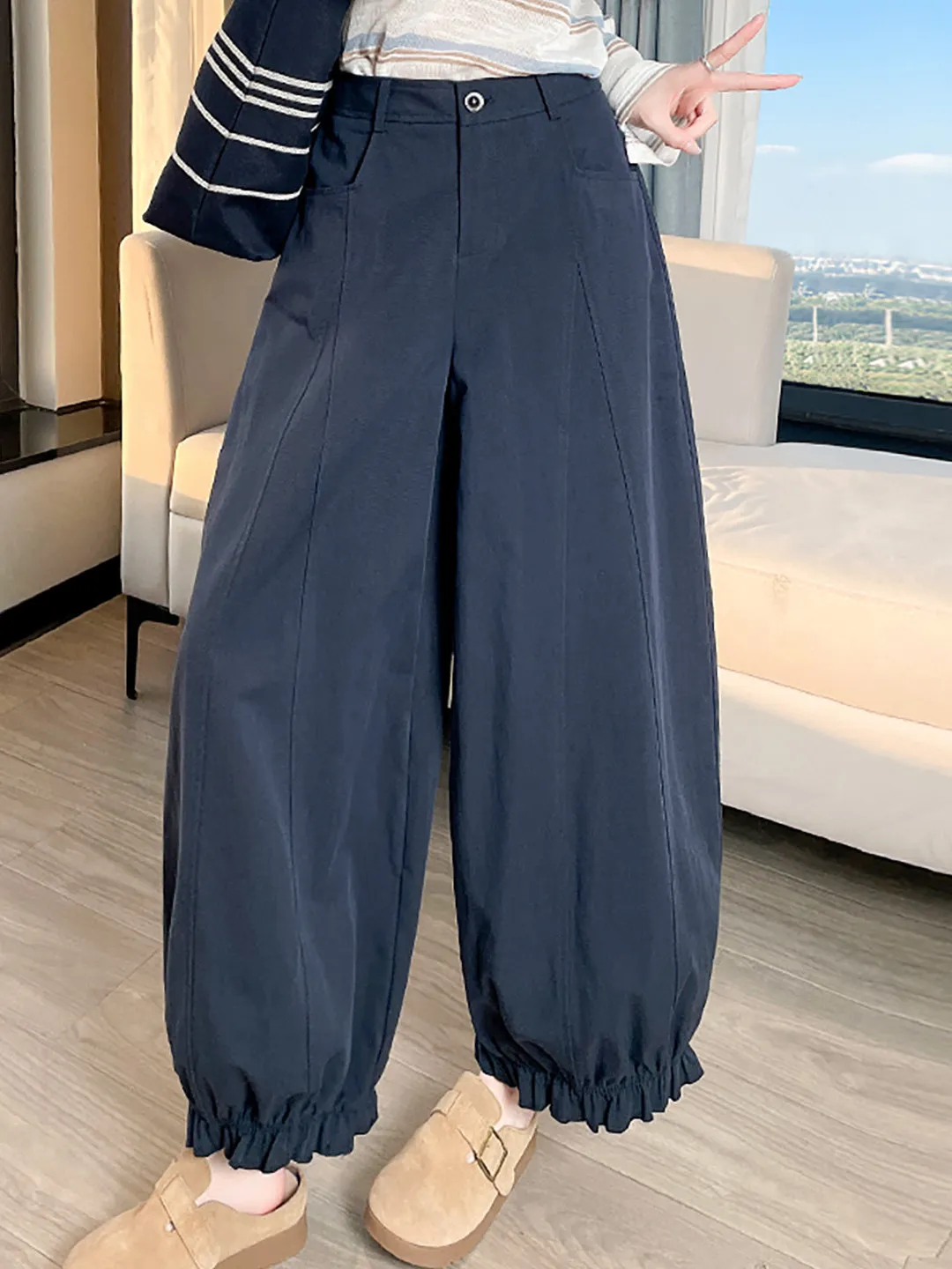 

Женские летние повседневные брюки-галифе больших размеров с высокой талией, широкими штанинами, цветочным принтом и текстурой под дерево