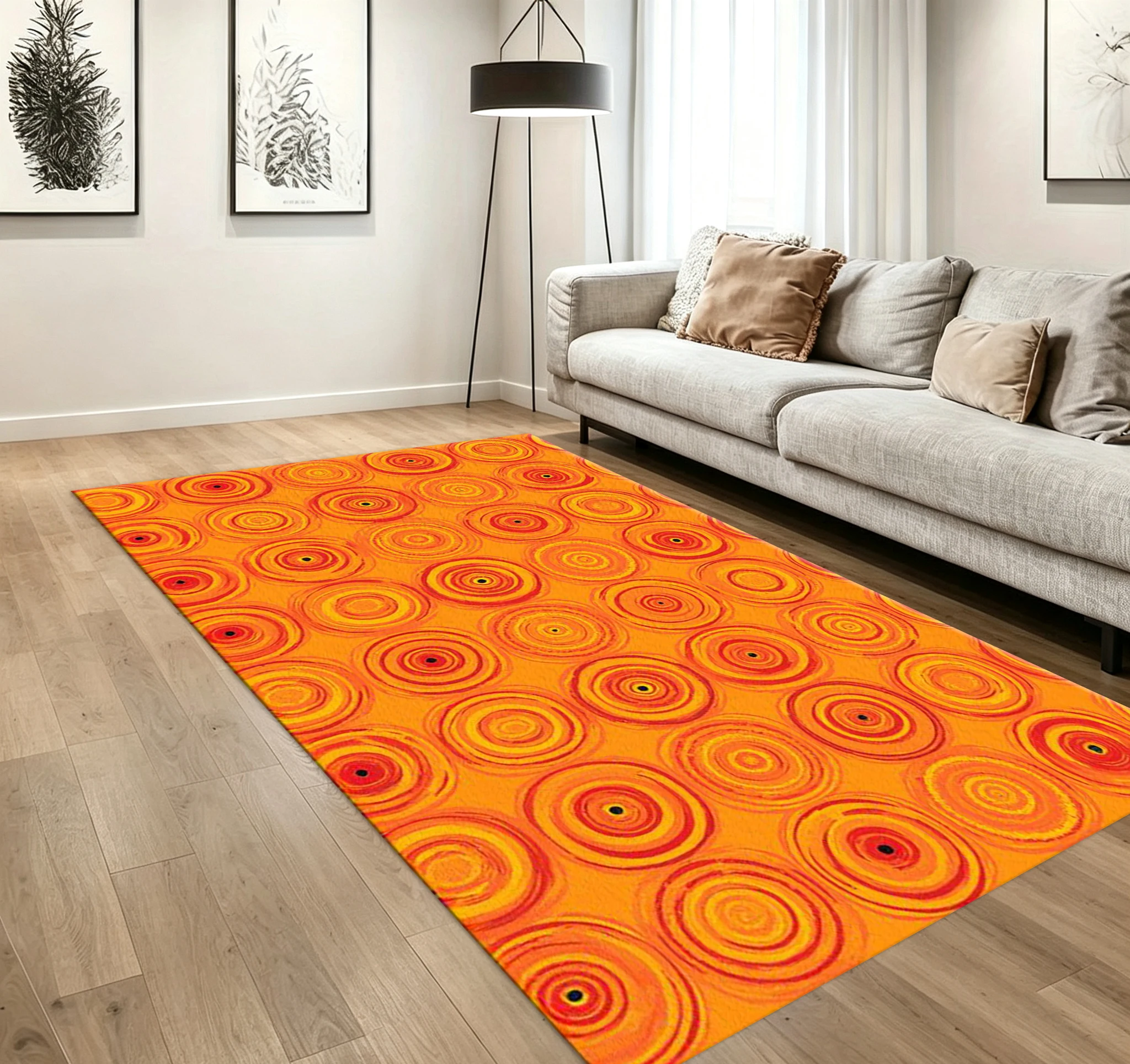 Abstract Circle Swirl Carpet Flooring Orange Red Concentric Rings Geometric Seamless Print Area Rug for Living Room Hall Home Ornament