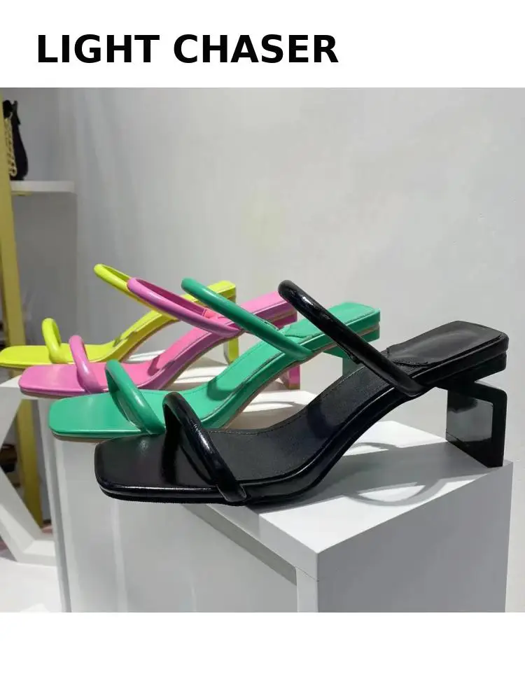 Summer High-heeled Sandals Women's New Crystal Heels Women's Slippers With One Word Belt Women's Sandals High-heeled Slippers