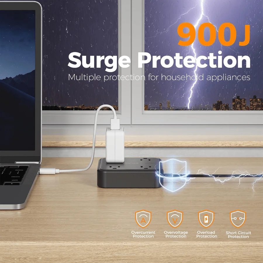 

Удлинитель-сетевой фильтр с плоским кабелем 1,5 м, 4 розетки, 3 порта (1 USB), 900 Вт, многорозеточный удлинитель-разветвитель