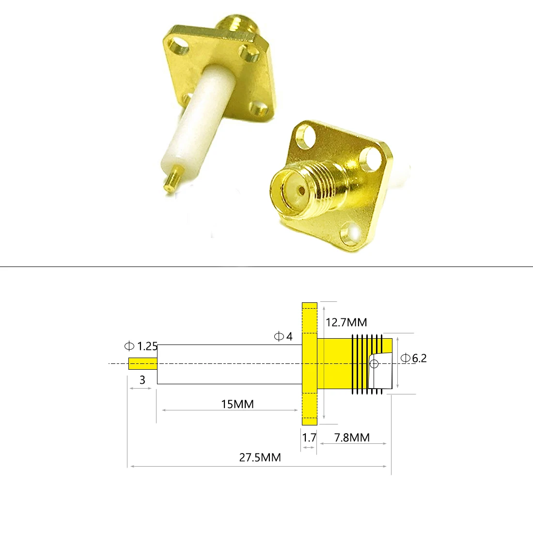 1Pc Sma Vrouwelijke Jack Rf Coax Connector 4-Hole Flens Soldeer Bericht Rechte Isolator Lange 15Mm Verguld nieuwe Groothandel