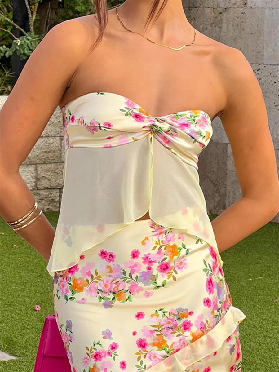 Tops Bandeau con estampado Floral para mujer, Tops de tubo sin tirantes de Color sólido a la moda, ropa de calle con espalda descubierta, camisas de estilo elegante a la moda