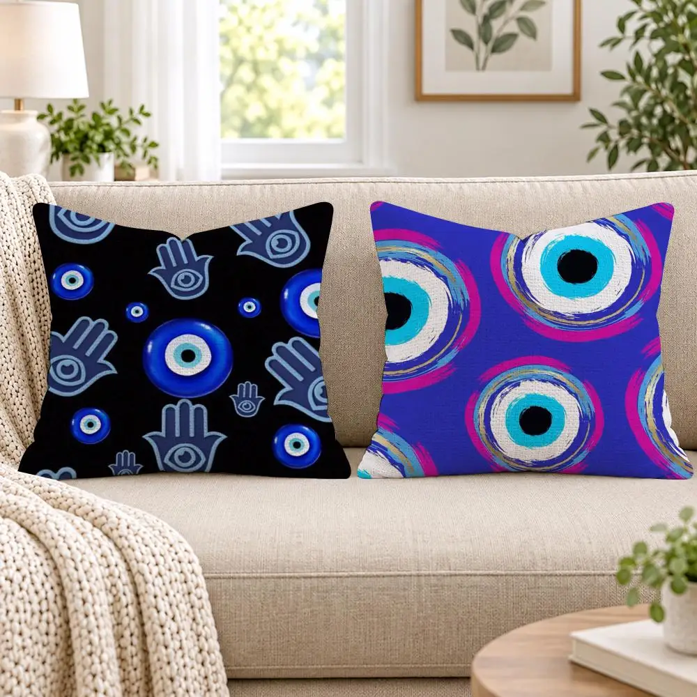Evil Eye Symbol Art Cushion Cover Linen Fabric Double-Sided Printing Sofa Living Room Throw Pillow Case Home Decor
