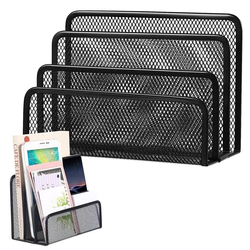 

Three-Layer Iron Mesh Bookshelf Storage Rack File Holder Upright File Organizer Desk Organizer File Sorter Desktop Letter