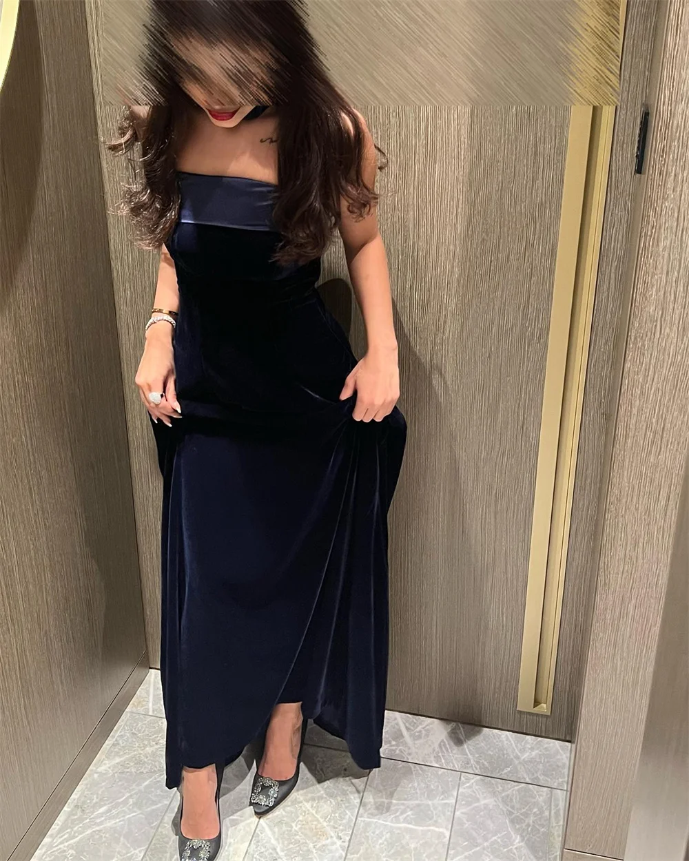 

Strapless Elegant Ankle Length Long Evening Dress Sleeveless Mermaid Formal Prom Gown Pleat Customized 2025 Party Dress