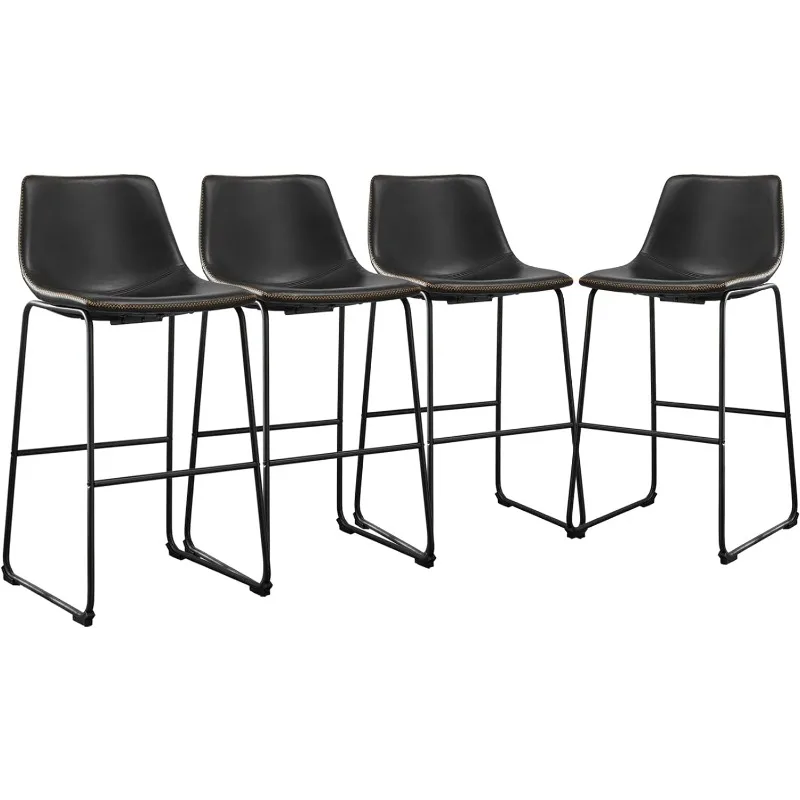 26 Inch Counter Height Bar Stools Set of 4, Modern Faux Leather High Barstools with Back and Metal Leg, Bar Chairs