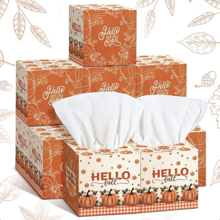 12 Pack Fall Facial Tissues Cube Boxes Hello Fall Pumpkin Facial Tissues Boxes 600 Sheets 3 Ply Thanksgiving Square Tissue Cove