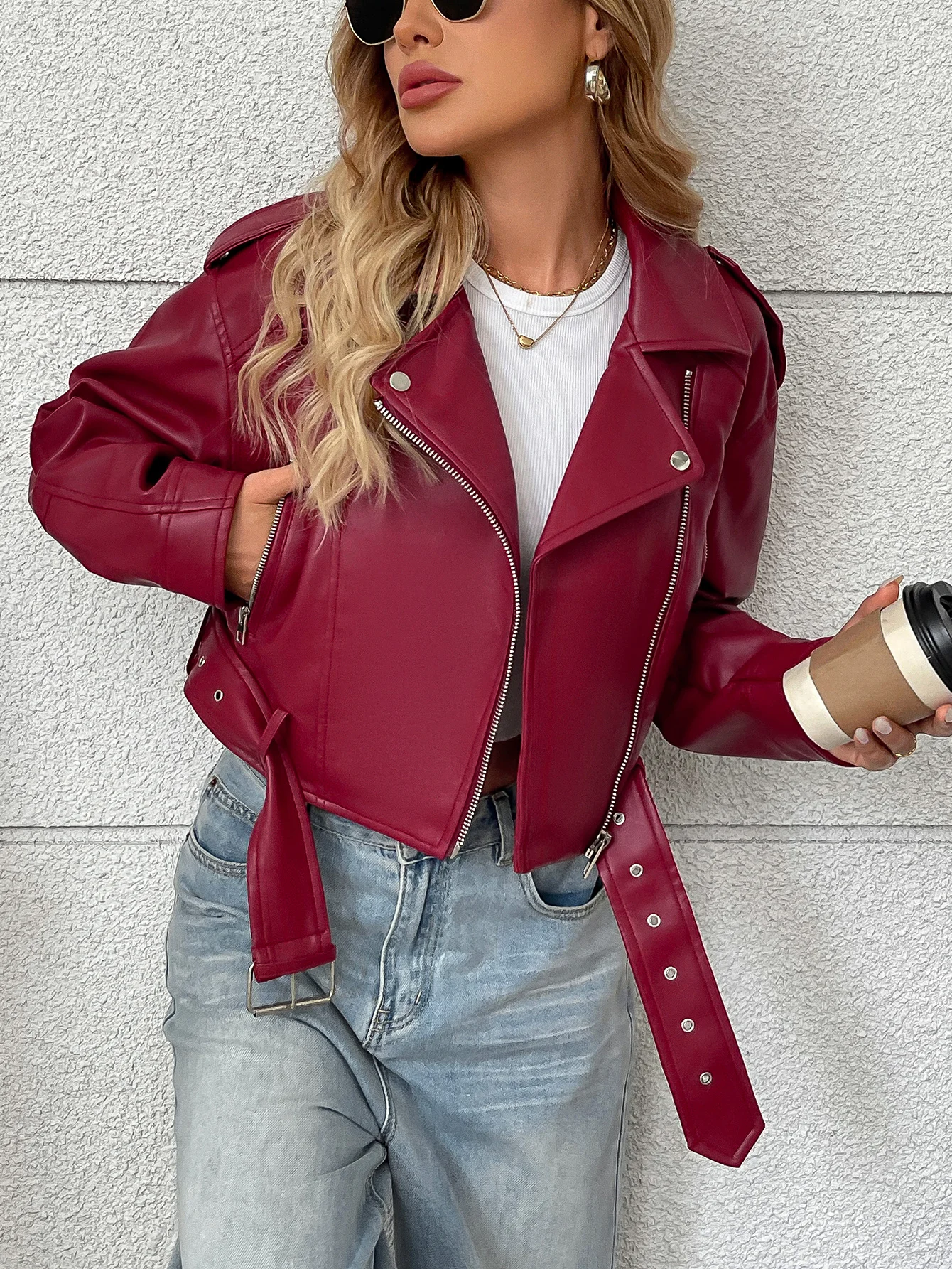 Fitaylor Spring Autumn Women PU Leather Jacket Motorcycle Outwear Casual Lapel Zipper Short Coat