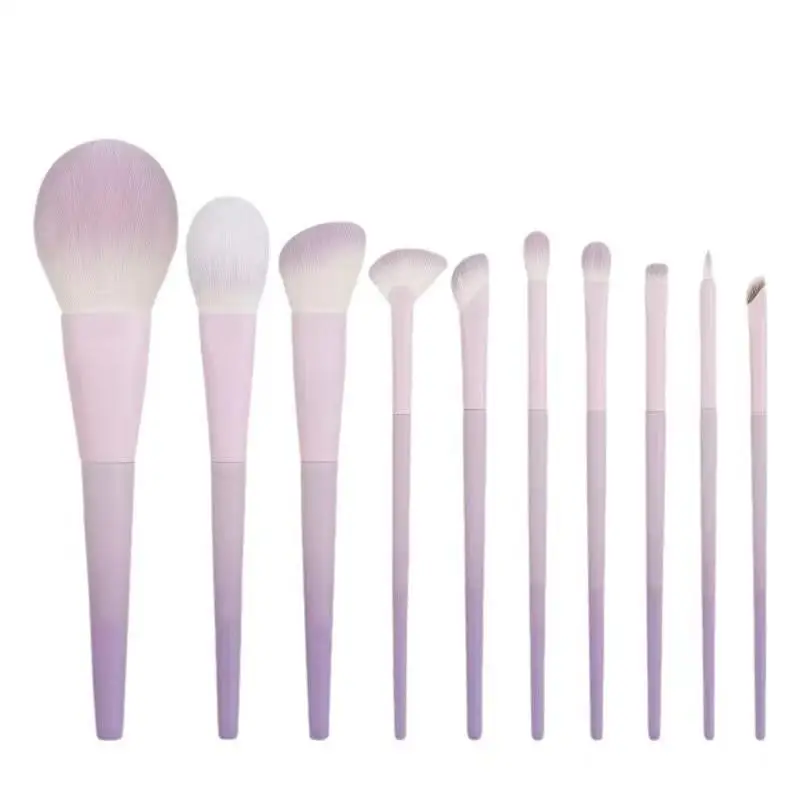 Pink-Purple Gradient Makeup Brush Set 10PCS Soft Synthetic Fiber Bristles Cruelty Free for Girls Daily Makeup Gift