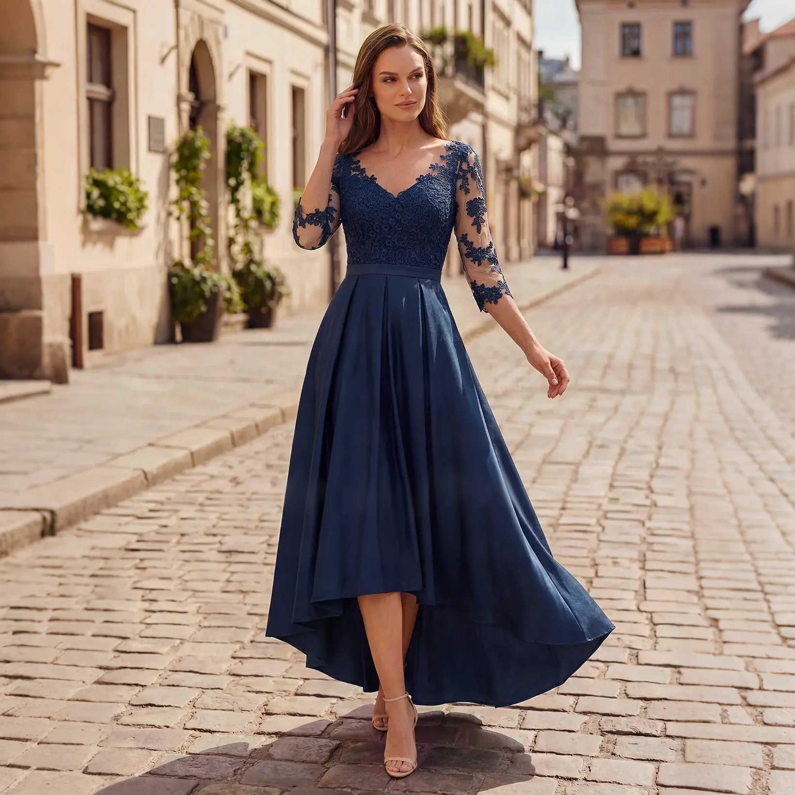 

Yolanda Women's Wedding Party attire 2026 Exquisite V-neck Lace Applique Pleated Long Vestidos Feminino Elegante Customized New
