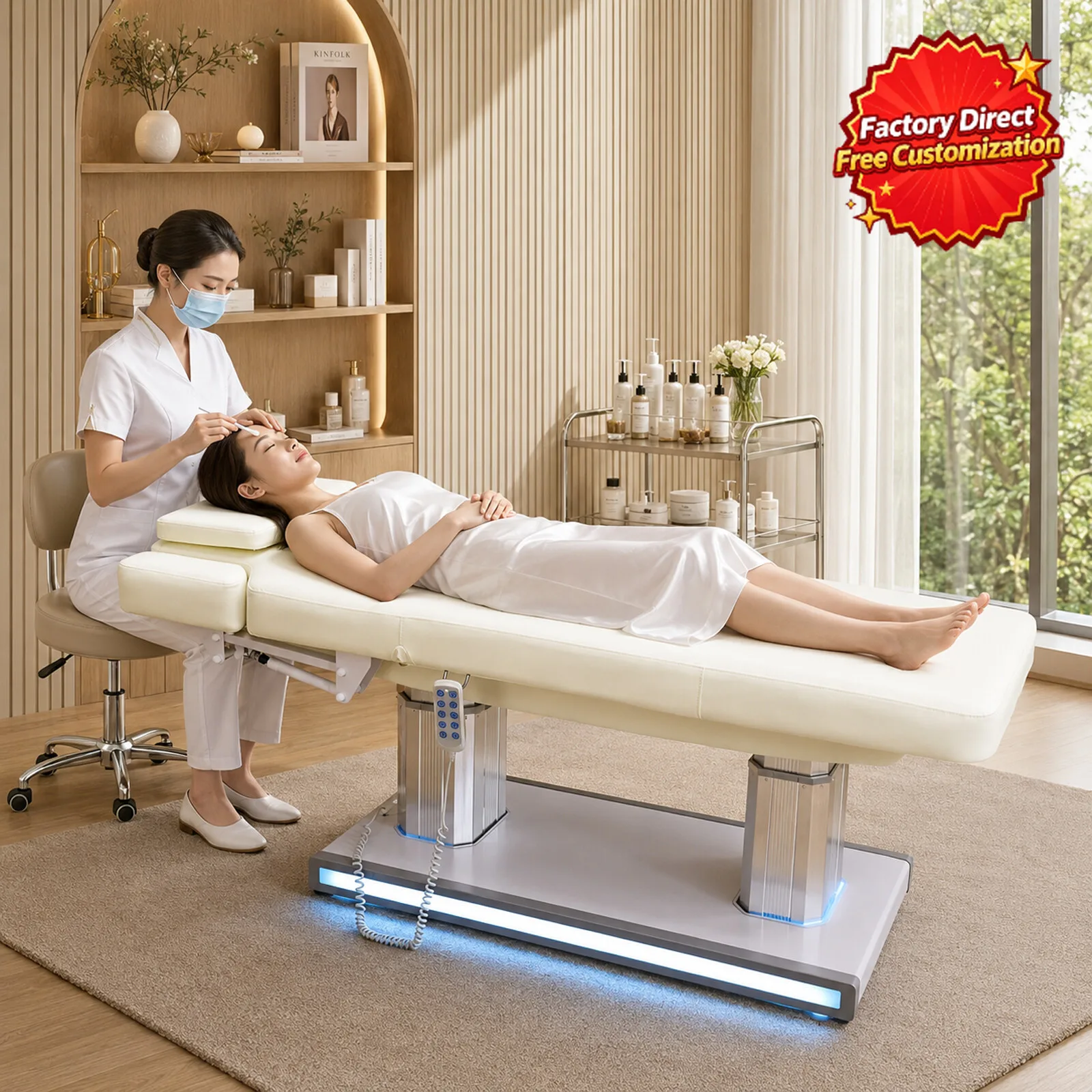 Adjustable Electric Massage Bed Reclining Beauty Spa Table Professional Salon Furniture