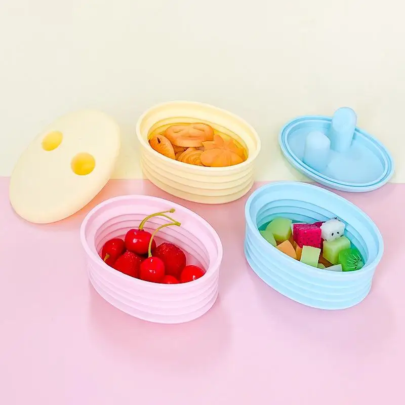 Silicone No-Mess Snack Box Dirt-resistant With Lid Nut Snack Storage Container Foldable Fruit Storage Box Candy Dried