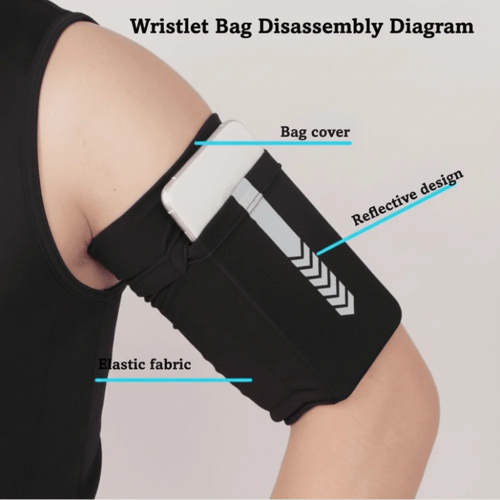 Elastic Sports Armband Large Capacity with Pocket Fitness Wrist Bag Breathable with Stripes Phone Armband Sleeve