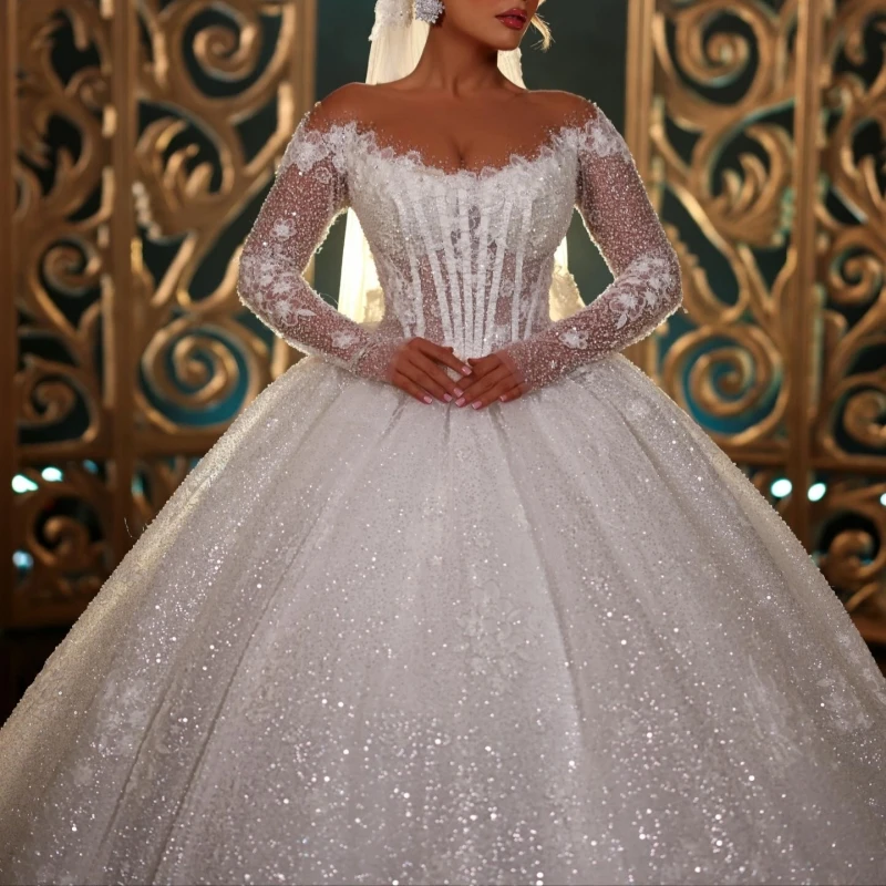 Luxury White Dubai Arabic Mermaid Wedding Dresses A-Line Applique Beading Crystal Court Train Wedding Dress Bridal Gowns vestido