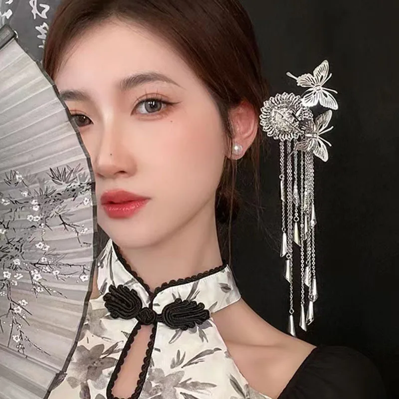 أزياء المعادن فراشة شرابة الشعر العصي للنساء النمط الصيني U على شكل دبابيس الشعر الطويلة كعكة الشعر أغطية الرأس إكسسوارات الشعر