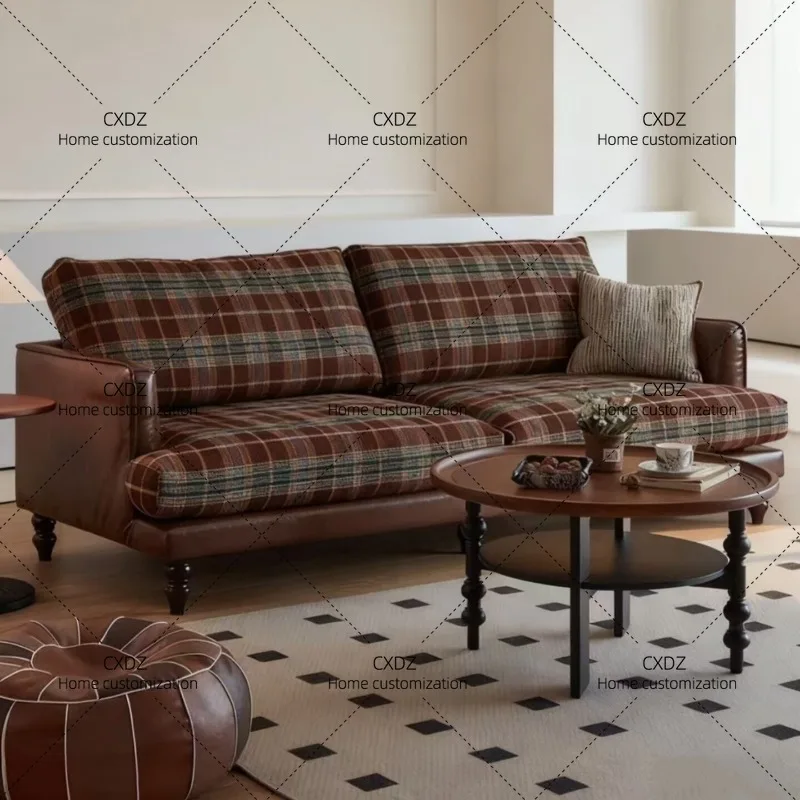 fabric medium and ancient style small apartment three-person leather cloth can be dismantled and washed