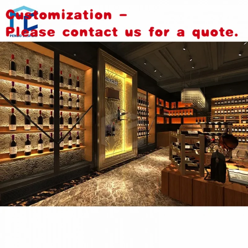 

custom.Customized Supermarket Retails Store Wine Cellar Restaurant Wood Wine Shelves Display Whisky Liquor Display Shelf Cabinet